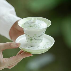 弥言纯手绘水草鱼壶承陶瓷圆形干泡盘家用茶点盘日式茶台盖碗托盘