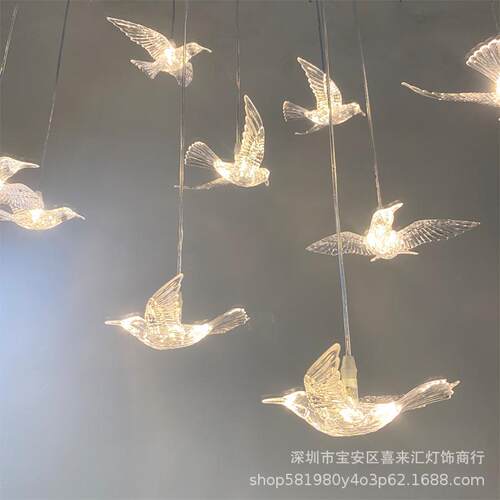 新款婚庆10头亚克力飞鸟吊灯婚礼堂改造舞台吊顶橱窗背景装饰