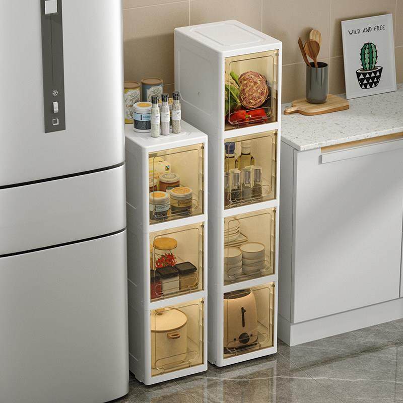 日式透明置物架浴室厨房夹缝柜塑料翻盖衣物收纳柜家用卧室床头柜,收纳整理,收纳柜,淘宝优惠券,粉丝福利购,淘宝优惠卷