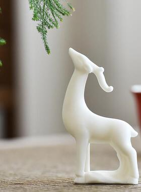 陶瓷迷你动物小鹿微景观流水器配件茶道桌面盆景园艺车载装饰配件