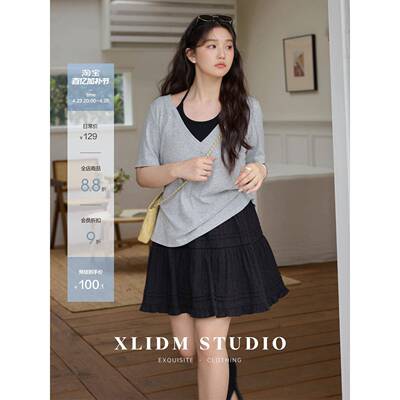 小俪大码【4/23 会员新品限时78折】 夹心挂脖T 垂顺收腰V领短袖