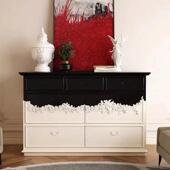 法玄式 复古实木雕花柜轻抽奢黑白双拼色52艺术屉关柜收纳斗储物柜子