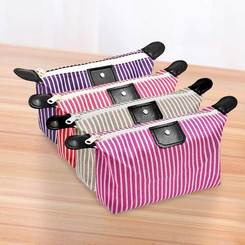 Korean-style striped dumpling cosmetic bag, foldable makeup