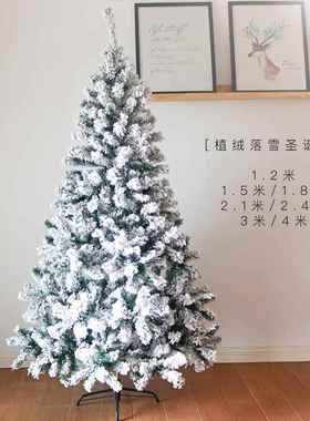圣诞节 家用1.2/1.5/1.8/3米雪景装饰落雪白色植绒圣诞树裸树BZ