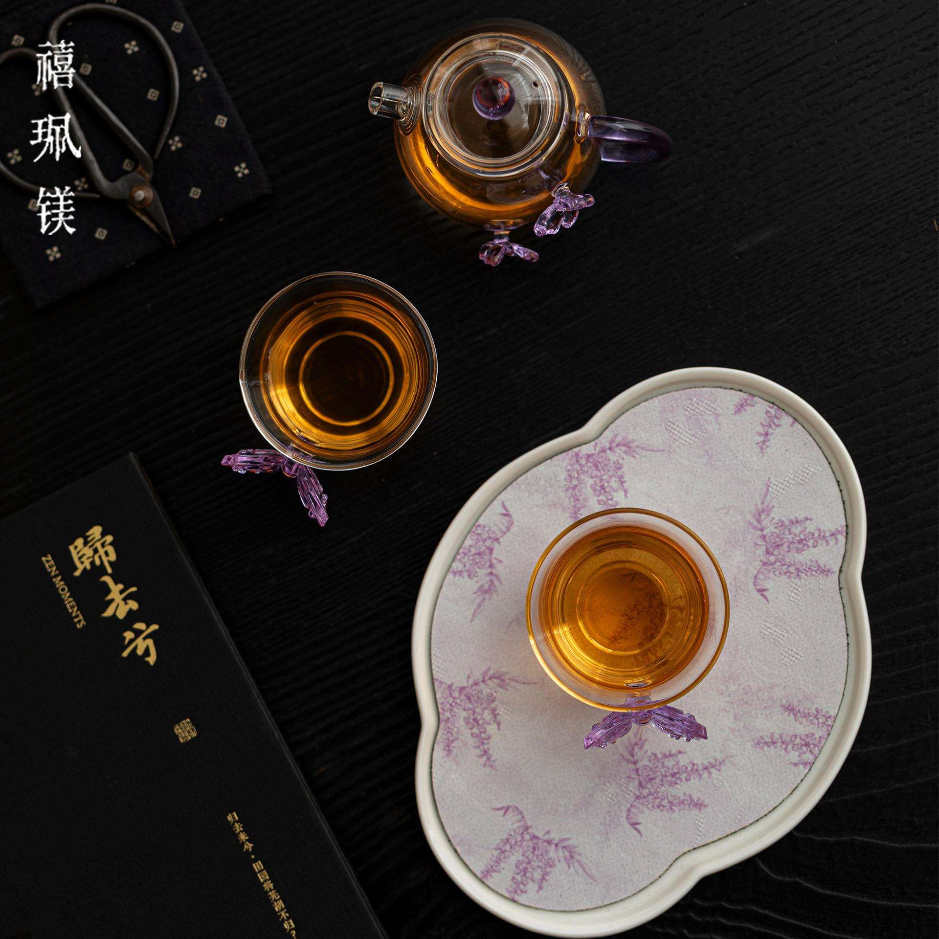 禧珮镁高颜值蝴蝶玻璃一壶二杯壶承套组耐高温泡茶器女士闺蜜喝茶