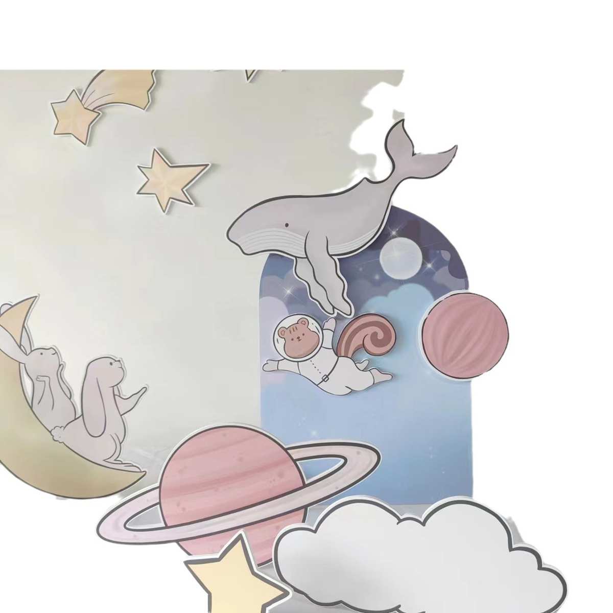 百日宴ins手绘淡紫色海洋美人鱼主题生日KT板桌面派对装饰道具