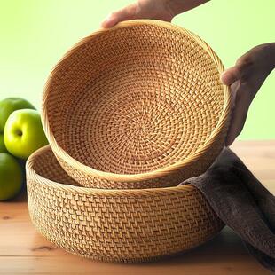 藤编水果盘手工天然织干果篮面包馒头筐家用客厅茶几盘杂物收纳筐