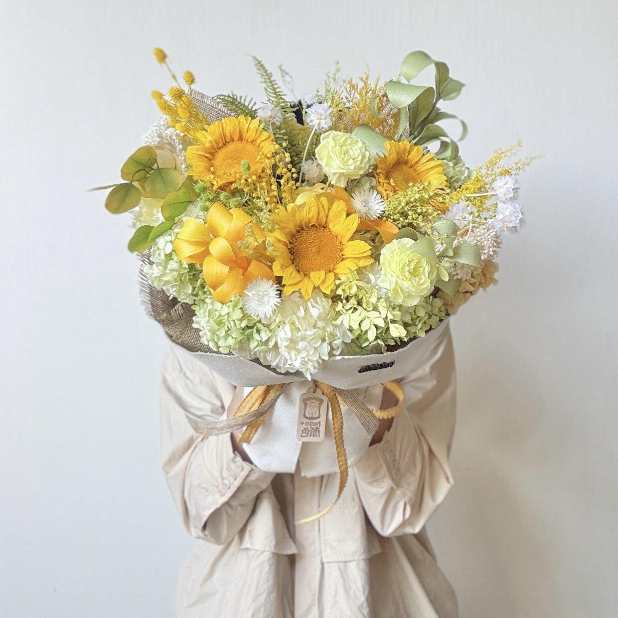 永生花向日葵花田混搭花束奥斯丁永生玫瑰天然真干燥花教师节礼品