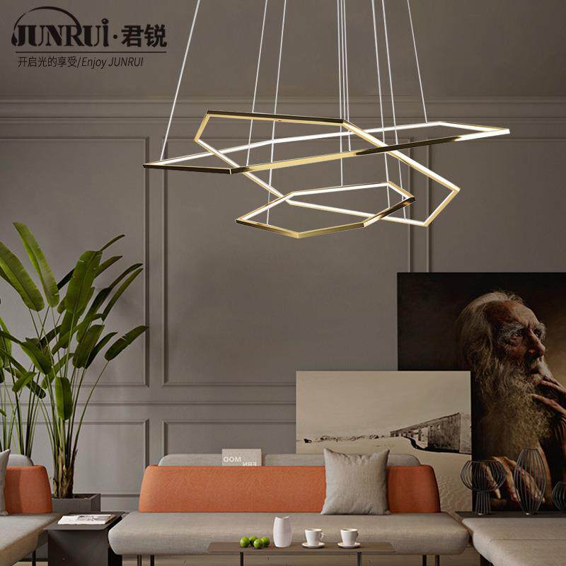 轻奢客厅灯灯现代简约大厅灯不锈钢复式楼圆环形大气楼梯吊灯网红