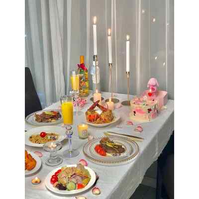 北欧轻奢风格家用餐桌摆件创意装饰品浪漫烛光晚餐高脚大号蜡烛台