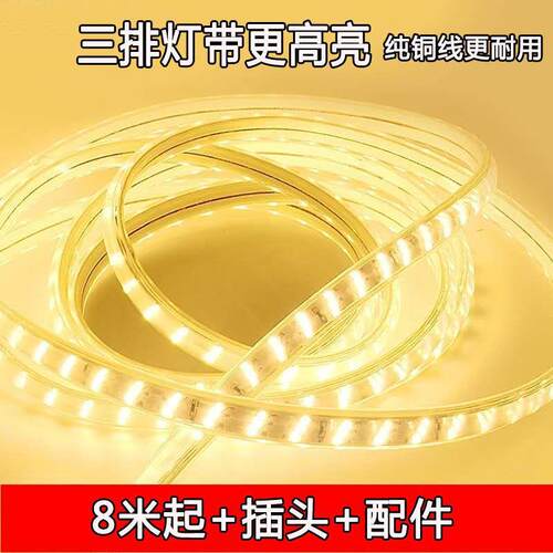 220VLED灯带三排高亮三色变光七彩家用室内客厅吊顶户外防水灯带