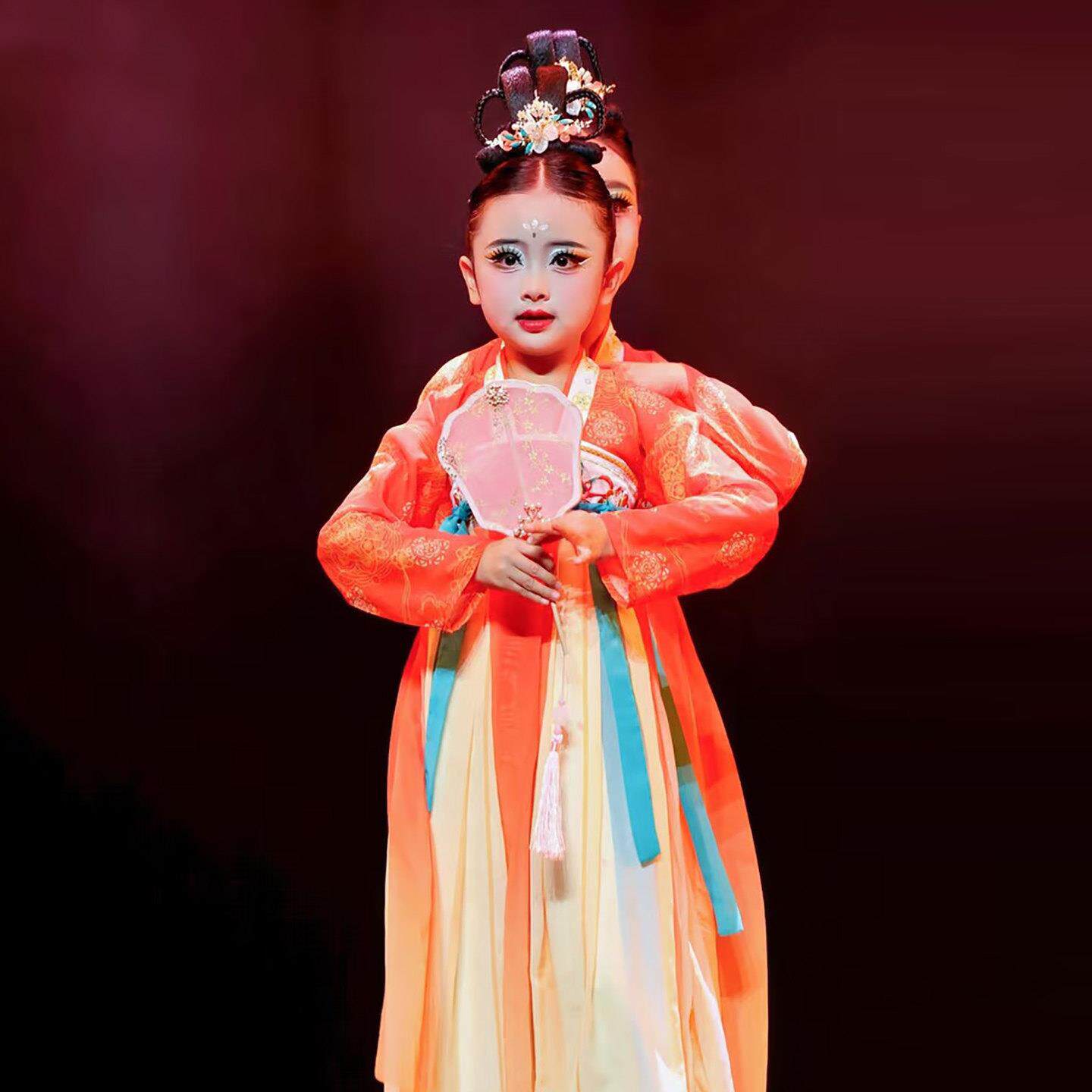 汉服演出服唐装儿童古典舞蹈中国风女童古装超仙小女孩表演连衣裙
