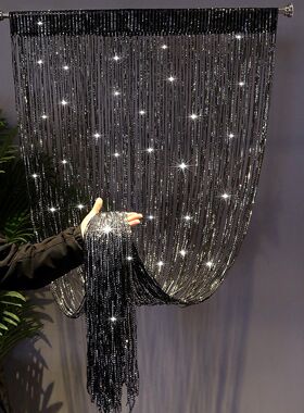 跨境闪闪银丝流苏线帘S帘婚庆道具1*2m加密银丝门帘隔断成品窗帘