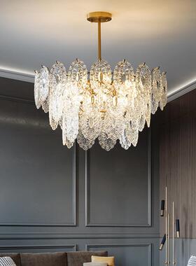 全铜厅客吊灯简约现智璃代大气别墅轻810113奢水晶餐厅灯压花玻贝