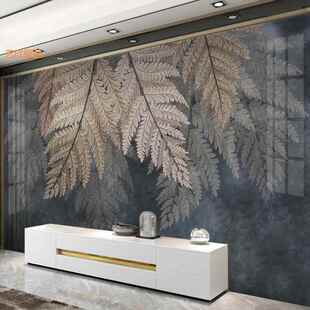 壁纸灰色叶子电视背景墙布客厅轻奢壁画 卧室床头简约墙纸北欧风格