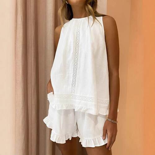 Womens Ruffle Pajama Set Cotton 2 Piece Sets 2025summer