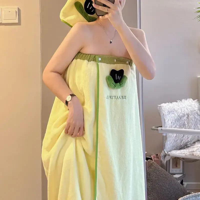 郁金香浴巾女浴裙成人可穿式可裹浴袍吸水速干发帽洗脸帕亲肤xx