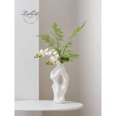 山形花瓶摆件客厅玄关装 复古设计感侘寂风陶罐陶瓷花器插花 饰中式