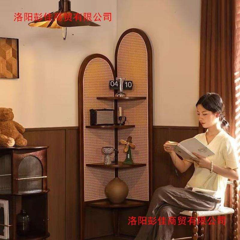 实角木柜客复古沙厅墙边藤编置物发架子中古卧室拐角三角柜769收