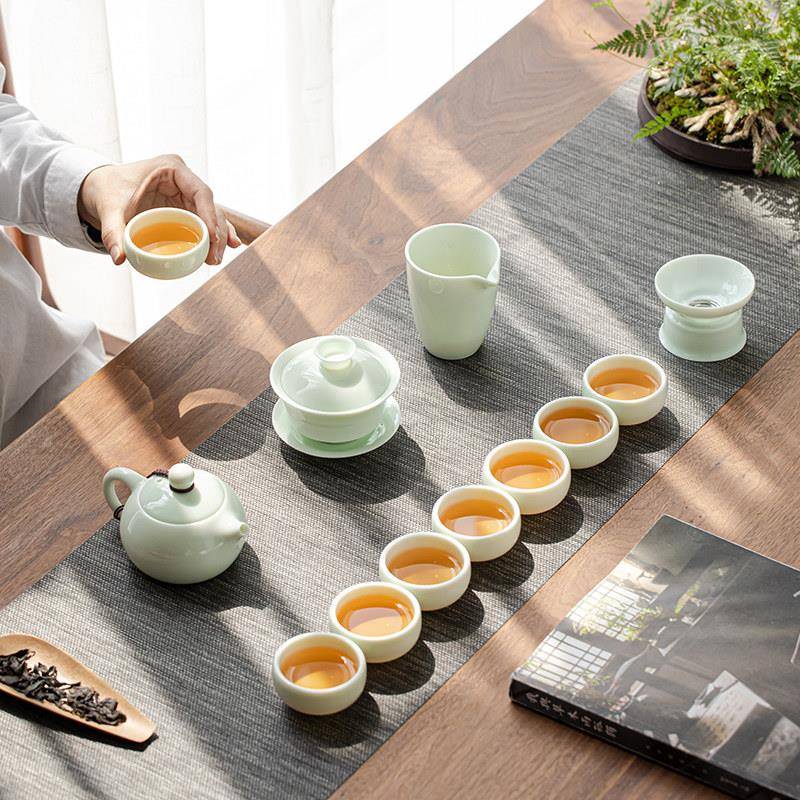 翡翠玉三功夫茶具装羊J0433脂玉瓷才盖套碗加青瓷盒泡茶壶茶杯大