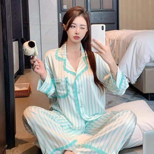 长袖睡衣女秋薄款款春冰丝面甜美可爱长裤家居服套装可外穿0917e