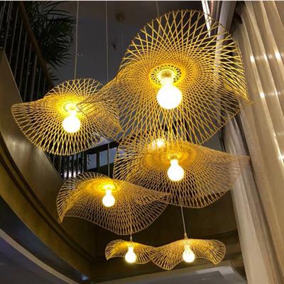 艺叶造型荷竹编灯中式茶室民宿禅意灯日式餐厅民酒店大775宿堂吊