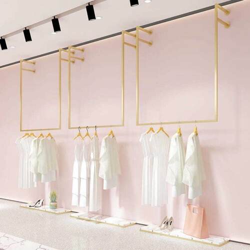 钛金婚纱礼服陈列架服装店上墙展示架不锈钢女装店吊顶悬挂衣架