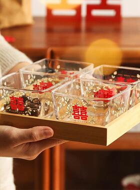 蓝莲花家居覆古零食盘家用干 干果分格盘结婚果盘竹托 托盘玻璃小