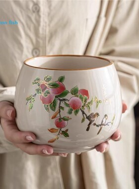 桌面垃圾桶高颜值陶瓷餐桌上客厅茶几台面大号垃圾缸盘果皮收纳碗