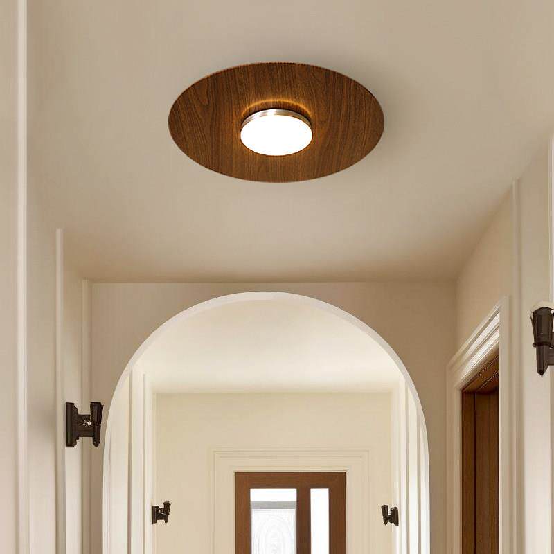 超薄木纹走道吸顶灯中古极简玄关衣帽间灯胡桃木色卧室灯casa照明