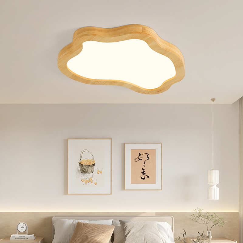 卧室灯超薄led吸顶灯北欧原木风灯具简约现代温馨儿童房间云朵灯