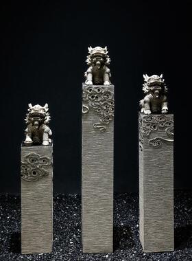中式摆件禅意庭拴院店酒玄关门口ORE造景落地外仿古栓马柱户花园