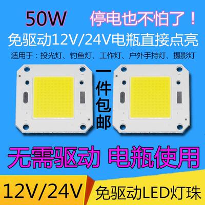 免驱动12vLED灯珠灯芯超亮50w100瓦24V直流LED灯片12伏电瓶鱼灯片