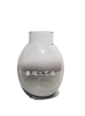 现代简约渐变灰玻璃花瓶家居样板间会客厅桌面插花工艺品设计摆件