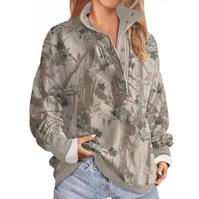Women's Apricot Hoodie Oversized Waffle Camouflage Knit Pull