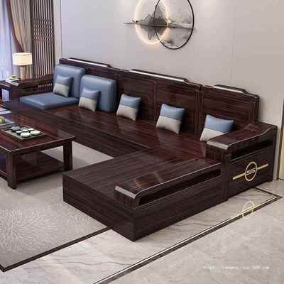 乌金木实木沙发组合新中式客厅大小户型冬夏两用储物茶几家具组合