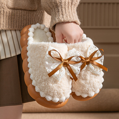 蝴蝶结高级拖鞋时尚厚底保暖拖鞋