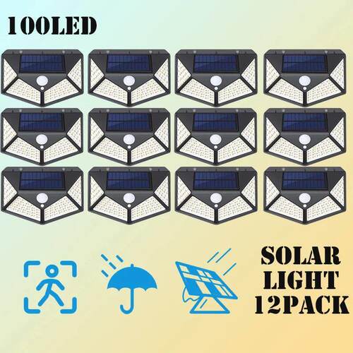 12 Pack Solar Lights Outdoor 100LED Wall Lamp Motion Sensor