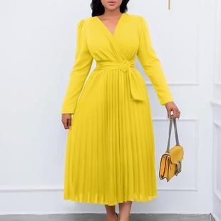 Womens pleated plus color slim solid sleeved long neck