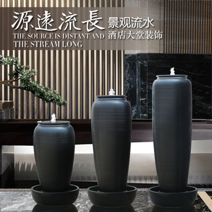 鱼池黑色涌水陶罐客厅循环流w水花瓶式加湿器冒水系摆件喷泉水景