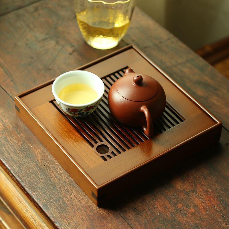 茶盘家用泡茶器具小茶台竹制复古小型茶托盘排水干泡盘茶具套装组