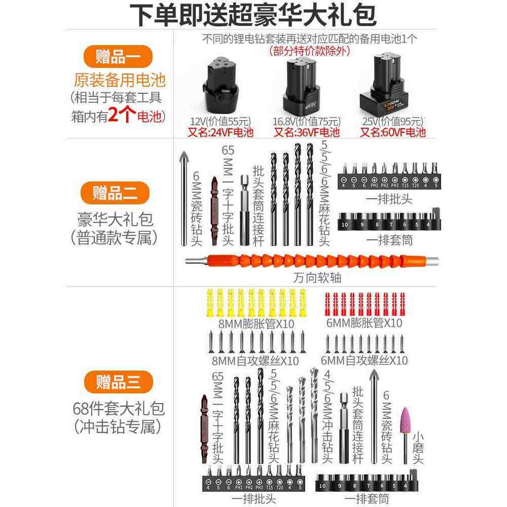日常家用锂电钻手工具套装五金电工木工维修多功能工具箱大全