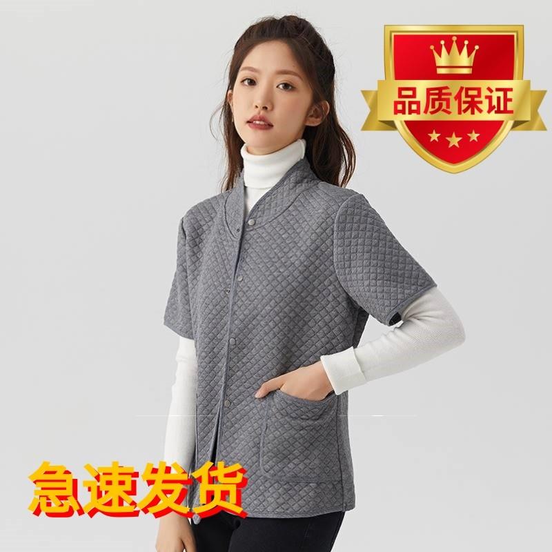 2024春秋冬新款中老年半袖棉马甲女开 衫口袋保暖外穿背心坎肩护