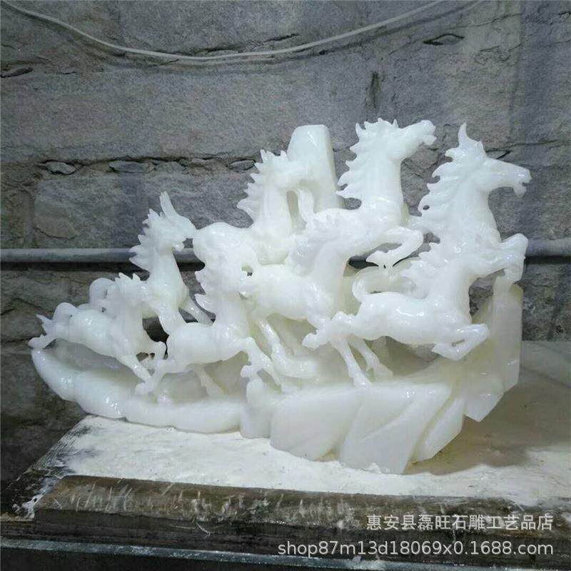 石雕八骏马汉白玉 马雕刻工艺品八骏雄风家居动物摆件十二生肖马