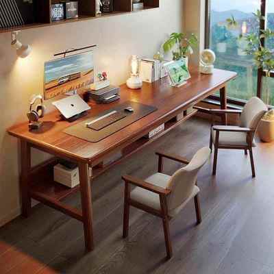 实木长条桌家用双人电脑办公桌学生学习桌卧室靠墙长方形工作台