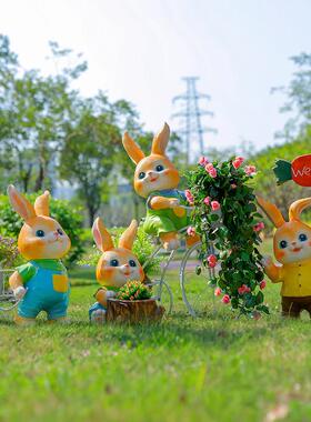 户外卡通兔子花缸摆件庭院花园彷真动物花盆装饰品幼儿园草坪景观