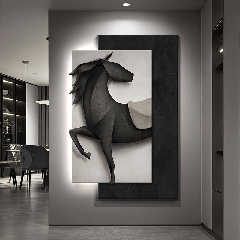 马到成功玄关装饰画 画轻奢高级感走廊过道挂画 画浮雕立体感砂岩