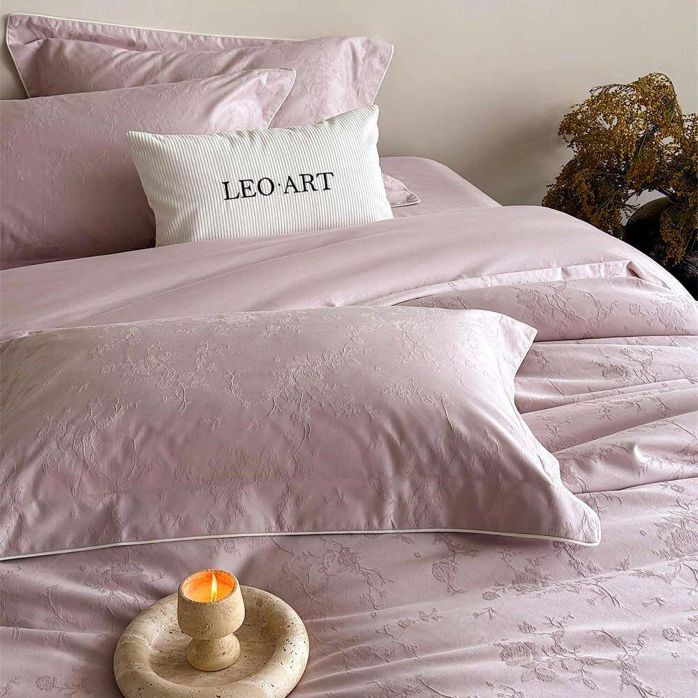 轻奢简约长绒棉全棉提花四件套柔软纯色四季皆宜床单被套1.8m床品