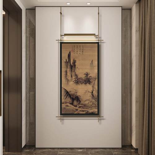 装饰吊杆玄关立体别墅带灯复古铁艺餐厅古风挂挂画中轻奢壁饰高级