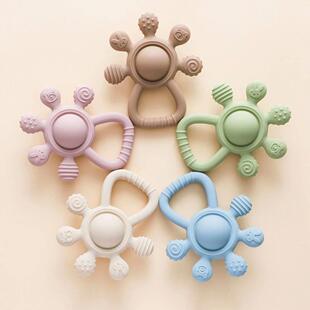 Silicone Teether,Food Grade Baby 0-12 Toys,Teething Rattle S